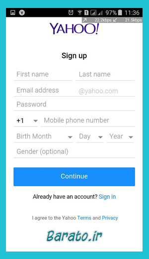 آموزش تصویری ساخت ایمیل یاهو Yahoo در اندروید