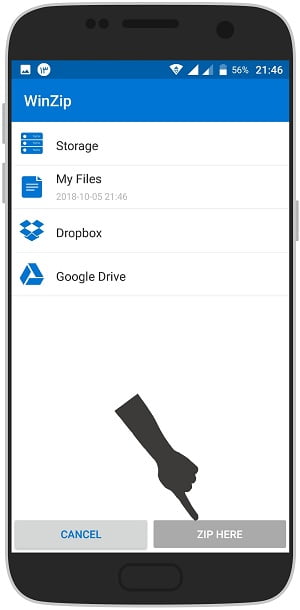 آموزش تصویری ساخت فایل zip با برنامه winzip در اندروید