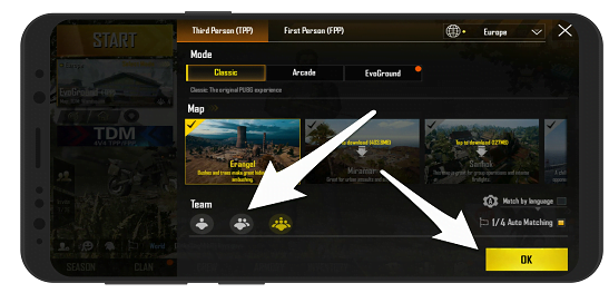 آموزش تغییر حالت از تیم چهار نفره به دونفره و تک نفره در پابجی موبایل PUBG 3 آموزش تغییر حالت از تیم چهار نفره به دونفره و تک نفره در پابجی موبایلPUBG