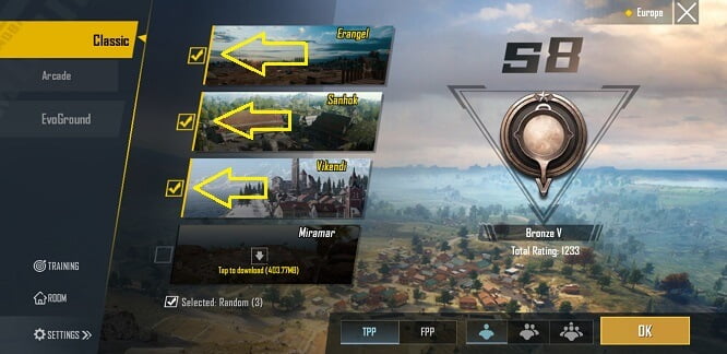 آموزش تغییر نقشه در پابجی موبایل PUBG Mobile اندروید + تغییر نوع بازی کلاسیک